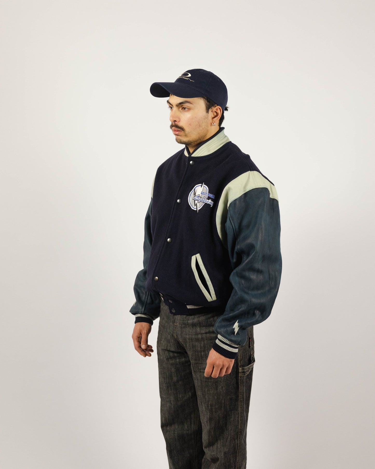 Leather & wool embroidered varsity jacket